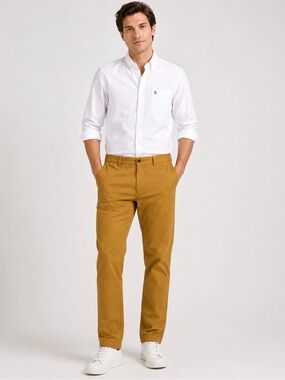 Original Penguin Chino Pants 34x32 Mustard Yellow Straight Leg Cotton Casual